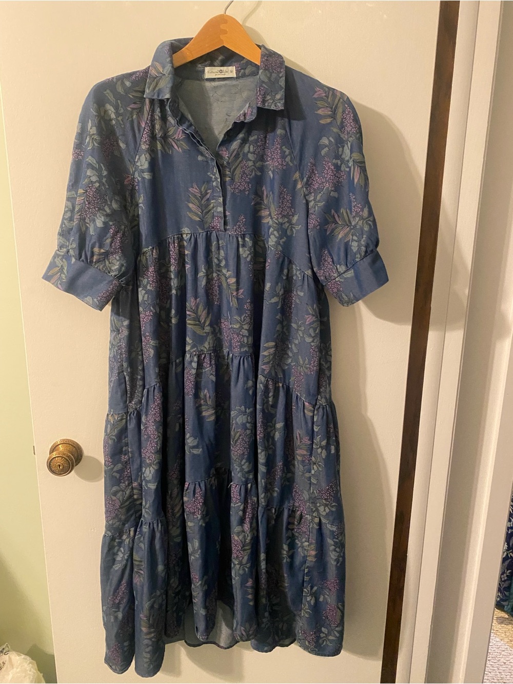Tiered Floral Shirt Dress in Blue